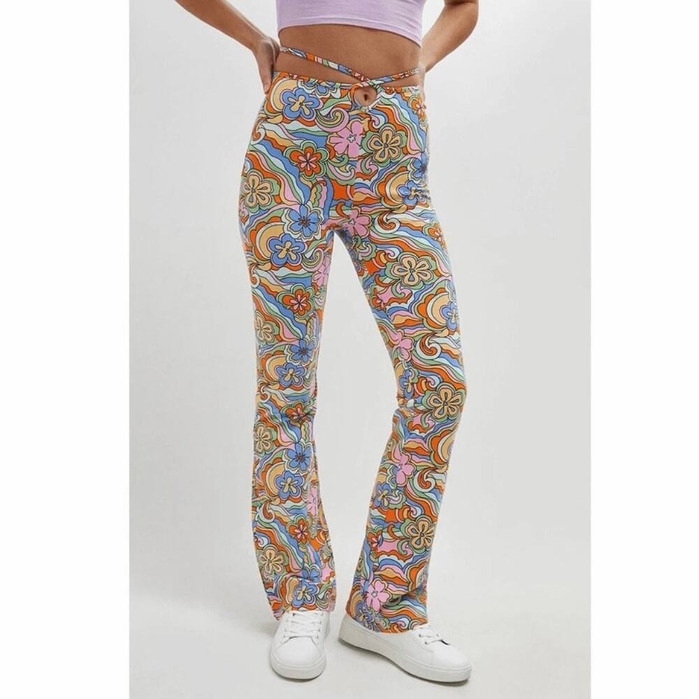 LA Hearts Pacsun Groovy Keyhole Pants Bell Bottom Swirls Trippy Cinnamon Medium
